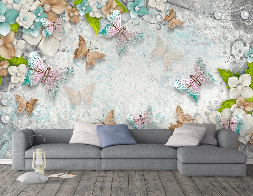 Çiçekli kelebek duvar kağıdı
