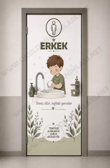 El Yıkama Temalı Okul Tuvalet Kapı Giydirme