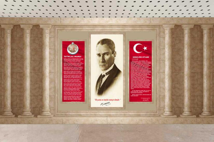 Atatürk köşesi, ışıklı atatürk köşesi, ilkokul atatürk köşesi, okul atatürk köşesi, pleksi atatürk köşesi, metal atatürk köşesi, milli levha, üçlü milli levha, ortaokul atatürk köşesi, atatürk panosu,
