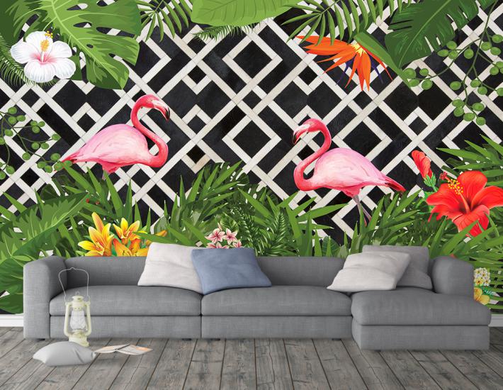 Flamingo yapraklı duvar kağıdı ucuz fiyat 