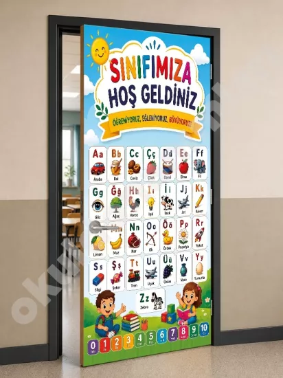 Eğitici Alfabe Sınıf Kapı Giydirme