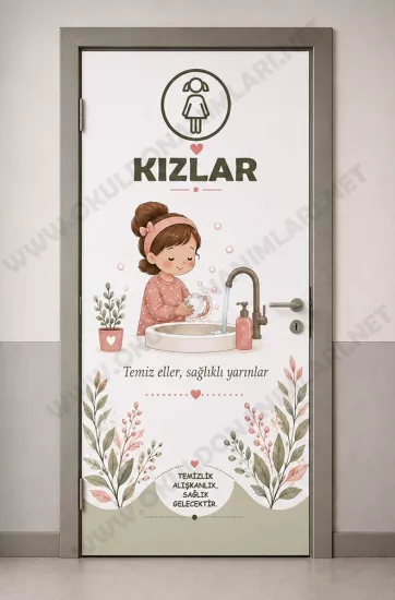 El Yıkama Temalı Okul Tuvalet Kapı Giydirme