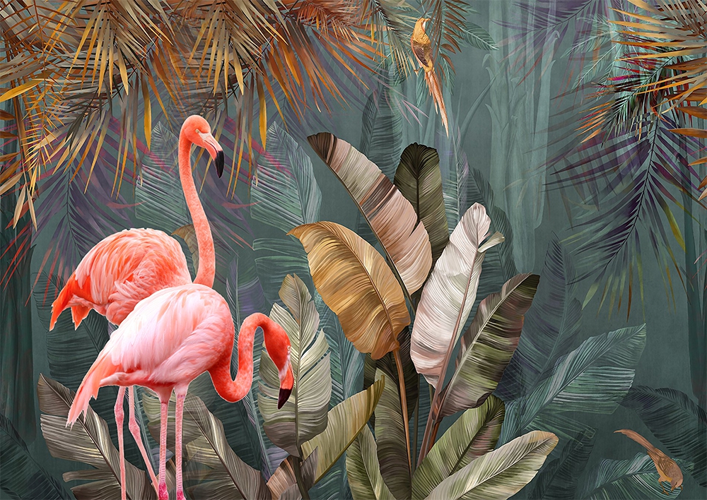 Flamingo ve Yapraklar